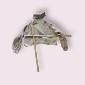 Babaton Beige‎ Ribbed Knit Turtleneck Cropped Sweater